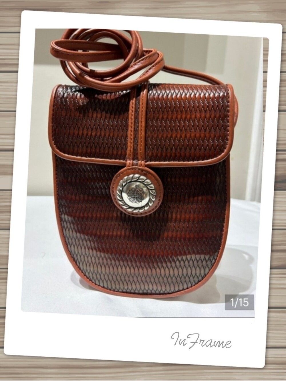 Brighton Brown Woven Leather Crossbody with Silver Concho